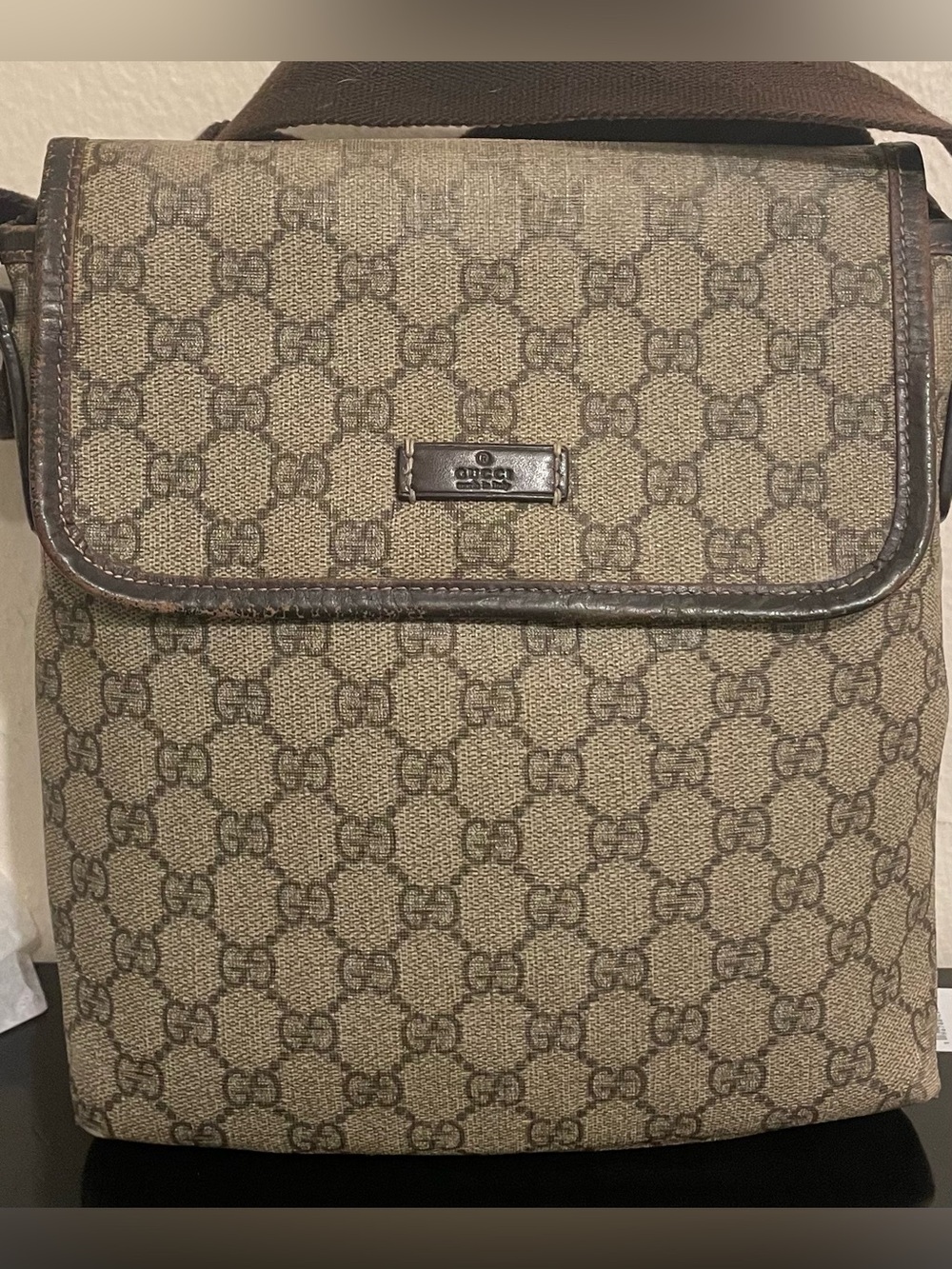 Gucci Beige/Brown GG Canvas Crossbody Messenger Bag